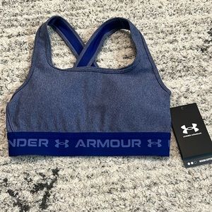 under armor sports bra with gray/navy blue top and a navy blue band!